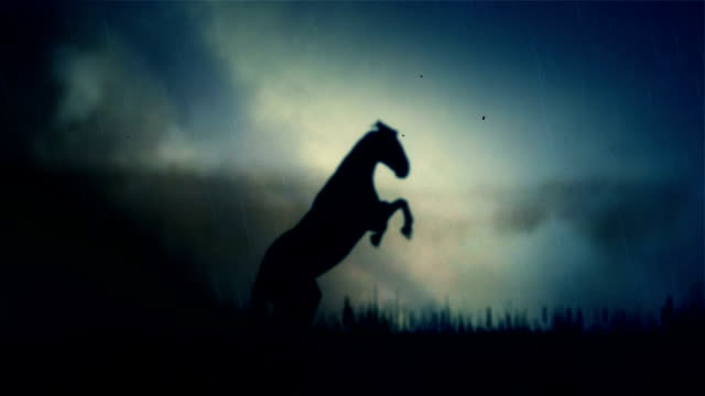 An Epic Stallion Horse Standing on a Field Under a Lightning Storm