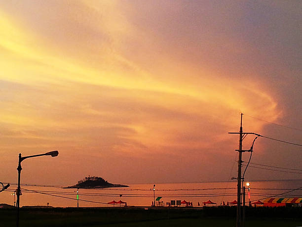 Beach to greet the night. Red flare up.