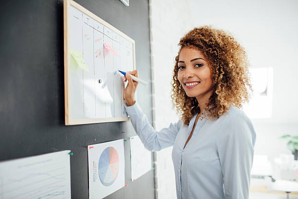 istock Latina Businesswoman Writing Schedule. 597630778