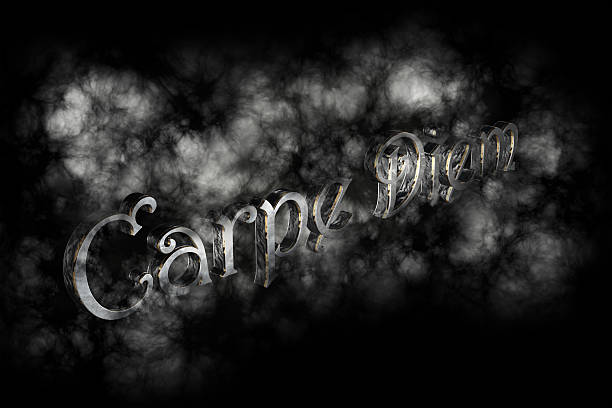 Carpe diem 3D Rendering - latin phrase that means Capture the moment on black background with white smoke