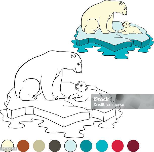 Coloring Page Mother Polar Bear With Her Cute Baby Stock Illustration - Download Image Now
