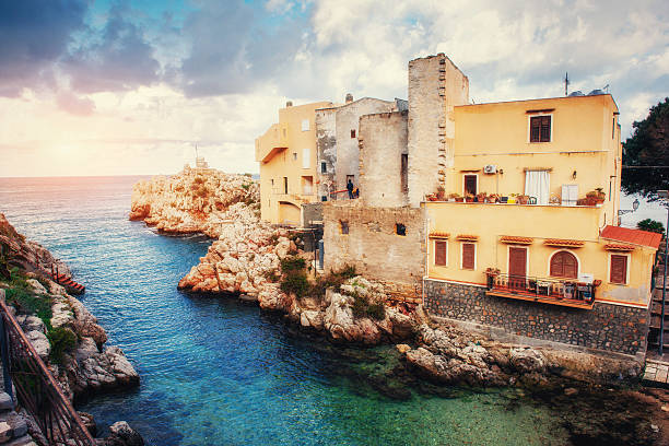 istock Scenic rocky coastline Cape Milazzo. Sicily, Italy. 597635040
