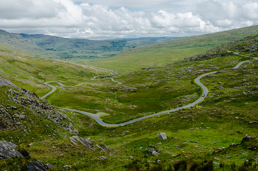 The winding road leading to the Healy Pass, between Country Cork and Country Kerry, Ireland, Europe