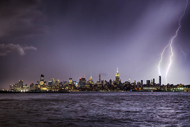 istock Lightning hitting a New York City skyscraper at twilight 597636894