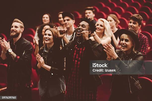 Multi Ethnic Group Of People In The Theater Stock Photo - Download Image Now - Audience, Movie Theater, Clapping