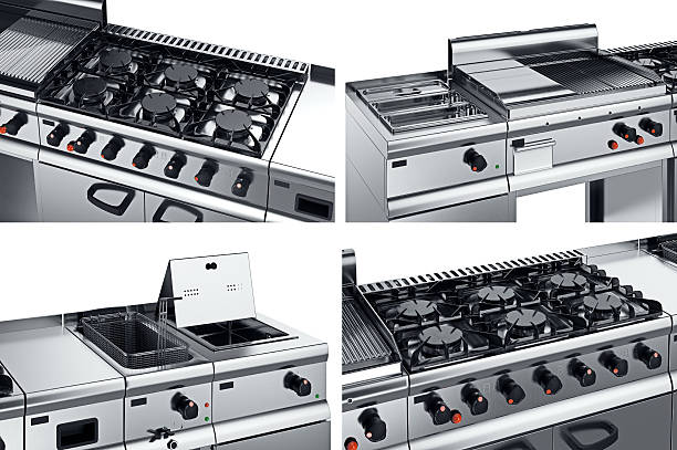 istock Kitchen equipment metal set, close view 597642034