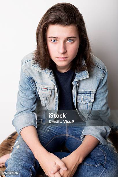 Fashion Portrait Of A Teenager Wearing Jeans Jacket Stock Photo - Download Image Now