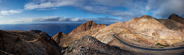 Panoramic of the road that loops around the northern end of Porto Santo