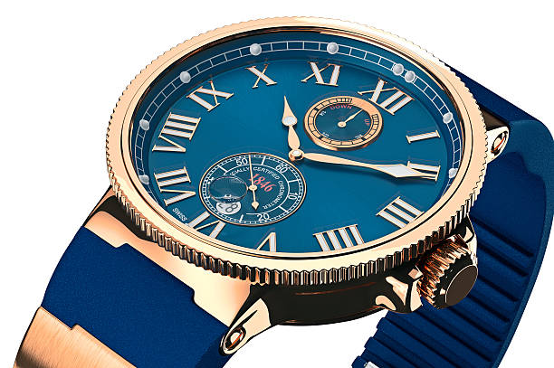 istock Wrist watch gold dial, close view 597644234