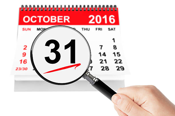 istock All Saints Day Concept. 31 October 2016 calendar with magnifier 597649498