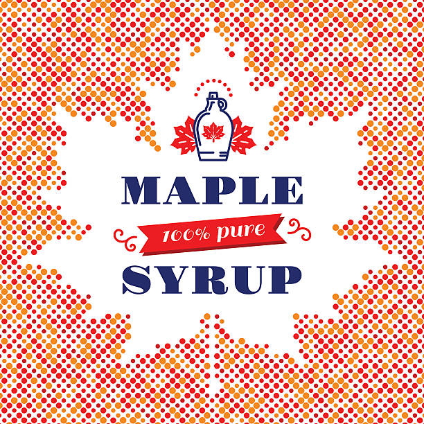 Maple Leaf syrup square banner, Canadian food, American traditional products Maple syrup poster, square card, label. Canadian food, American traditional products, bottle icon. Vector modern concept of a maple leaf silhouette of colorful dots with space for text maple-syrup-label stock illustrations