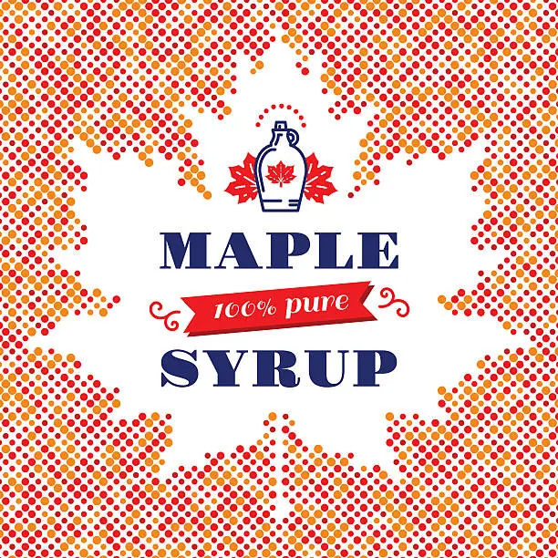 Vector illustration of Maple Leaf syrup square banner, Canadian food, American traditional products