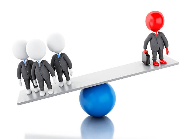 istock 3d white people on a balance. Team concept, isolated white 597651138
