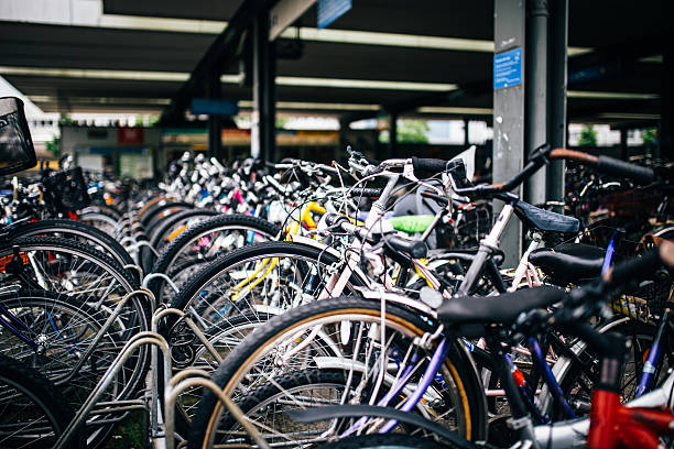 istock Bicycle parking,bicycles  in a row 597652056