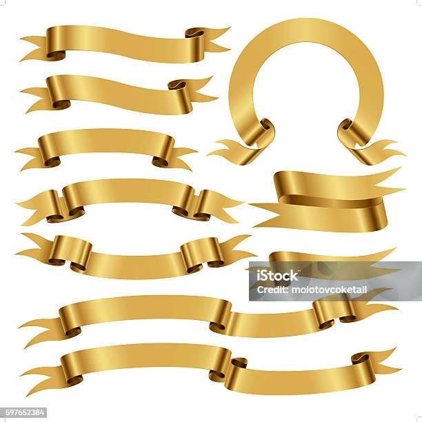 Banners And Scrolls In Gold Color Stock Illustration - Download Image Now - Gold Colored, Award Ribbon, Banner - Sign