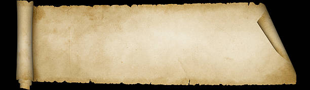 pergament scroll auf schwarzem hintergrund.   - scroll paper old yellowed stock-fotos und bilder