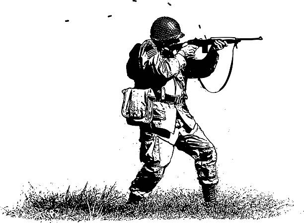 ilustraciones, imágenes clip art, dibujos animados e iconos de stock de rifle de tiro de soldado - allied forces illustrations