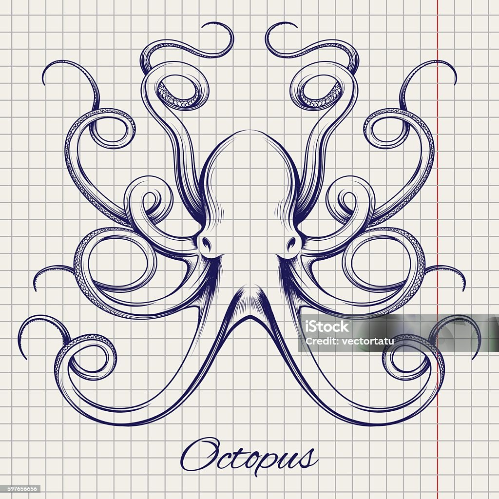 Hand drawn pen sketch octopus Hand drawn octopus vector. Ball pen imitation sketch Octopus stock vector