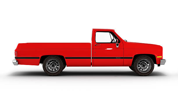 red pickup truck isolated on white 3d - pick up truck red old 4x4 imagens e fotografias de stock