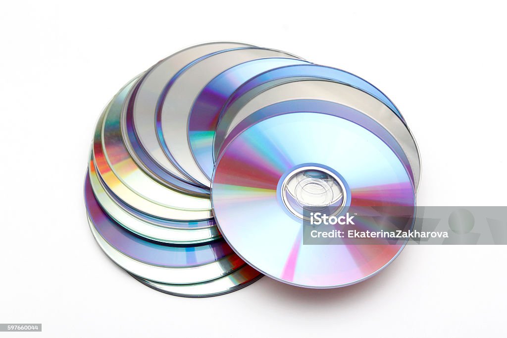 Many CDs on white background Compact Disc Stock Photo