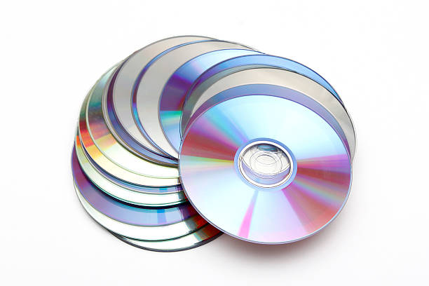Many CDs on white background stock photo