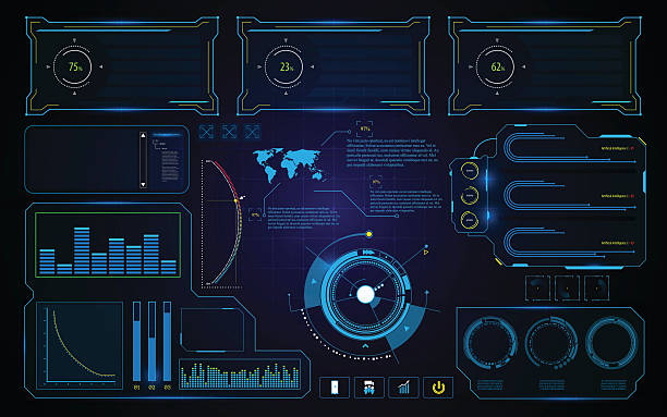 abstract HUD UI Interface screen technology future futuristic concept background abstract HUD UI Interface screen technology future futuristic concept background eps 10 vector blueprint borders stock illustrations
