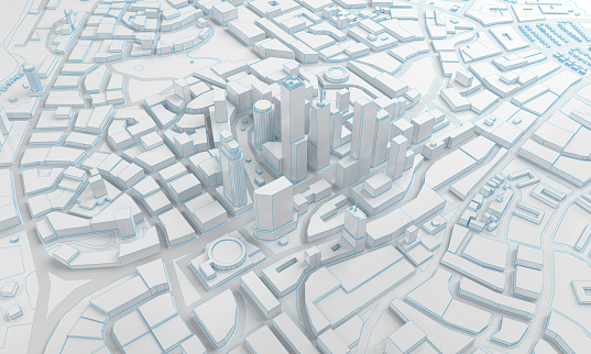 White low poly city views from above. 3d rendering