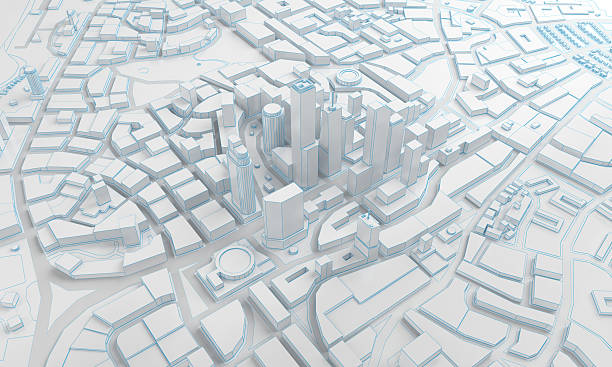 низкий поли вид на город сверху. 3d рендеринг - 3d scene стоковые фото и изображения