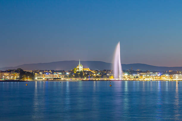 istock Geneva fountain blue hour 597665728