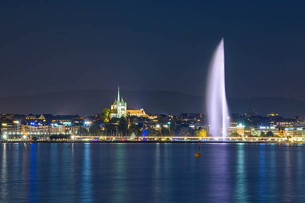 Geneva fountain at night