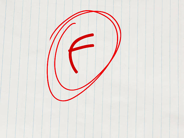 istock F (failing) grade written in red on notebook paper 597666330