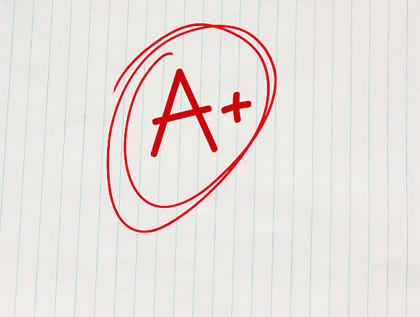 istock The grade A plus (A+) written in red on notebook paper 597666516