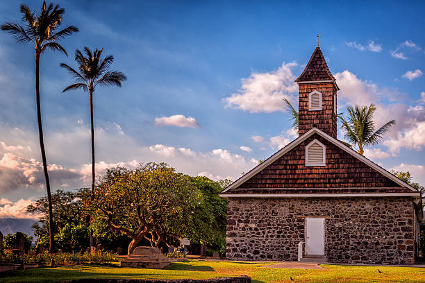 Tropical Church with Palm Trees