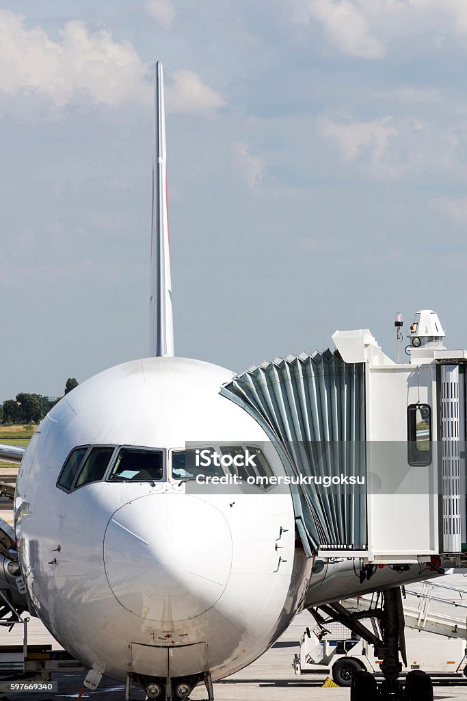 Passenger aircraft in Orly - Paris International Airport Airplane ready for boarding in a airport hub. Passenger aircraft in Orly - Paris International Airport Aerospace Industry Stock Photo