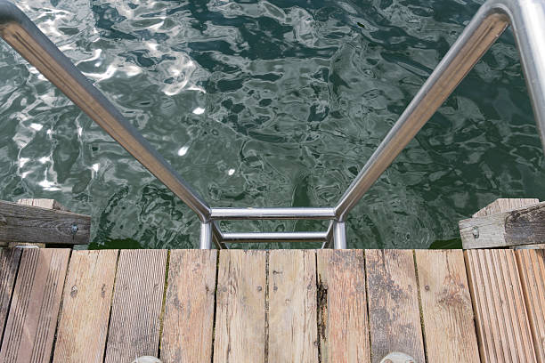 istock Dock and ladder on calm summer lake 597669836