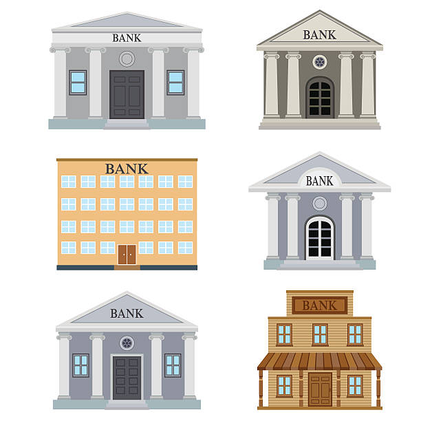 satz von bankgebäuden. - bank column building exterior government stock-grafiken, -clipart, -cartoons und -symbole