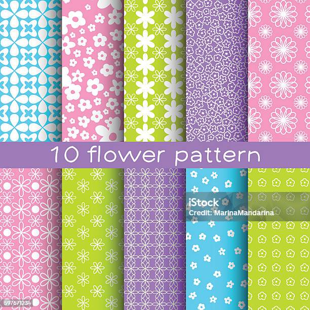 10 Different Flower Vector Seamless Patterns Stock Illustration ...