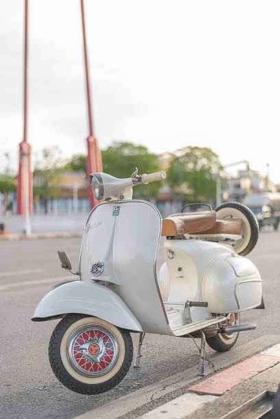 Bangkok, Thailand - July 30, 2016: vintage vespa scooter motorcycle park at giant swing  , famous landmark place of bangkok