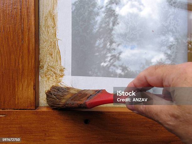 To Paint Window Frame Stock Photo - Download Image Now - Barricade Tape, Painting - Activity, Window