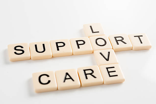 Support, Love, Care spelled out in interlocking letter tiles