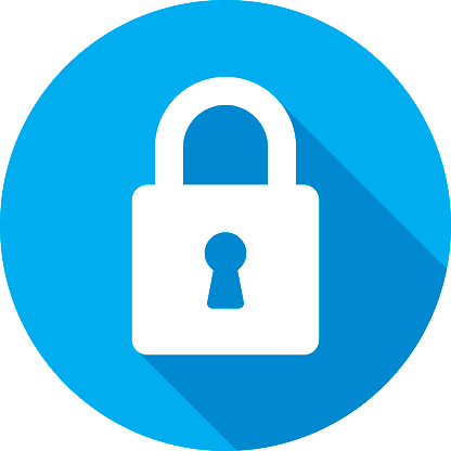 Vector illustration of a blue lock icon in flat style.