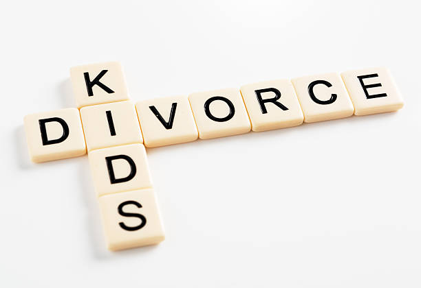 istock Interlocked letter tiles spell Divorce and Kids 597676028