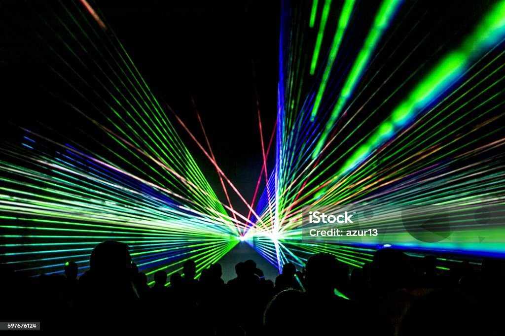 Lasershow Strahlen streamen in Disco-Party Nachtleben - Lizenzfrei Ausstellung Stock-Foto