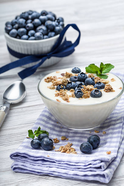 istock Blueberry yoghurt with muesli 597928200