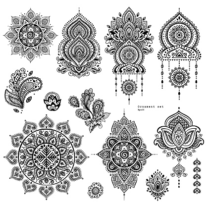 Vector Set Of Indian Floral Paisley Ornaments Persian Ethnic Ma Stock ...