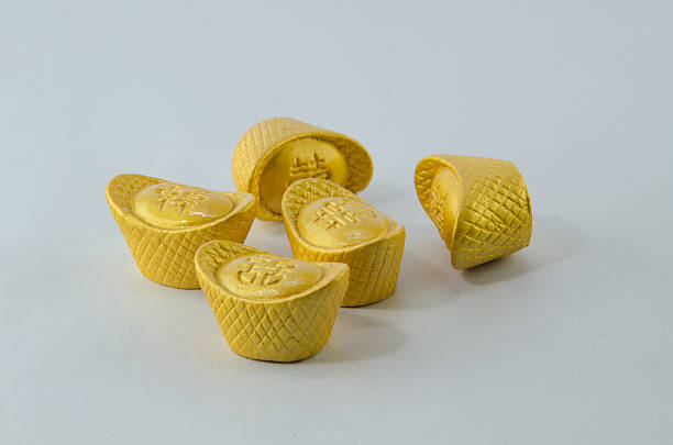 istock Wedge golden Gold ingot wedding Chinese White background 597934478