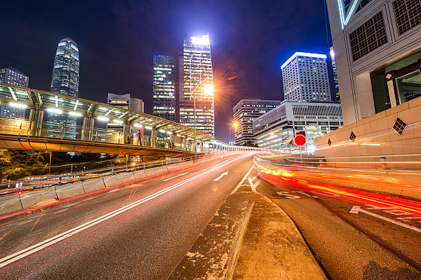 istock Modern city at night, Hong Kong, China. 597934720