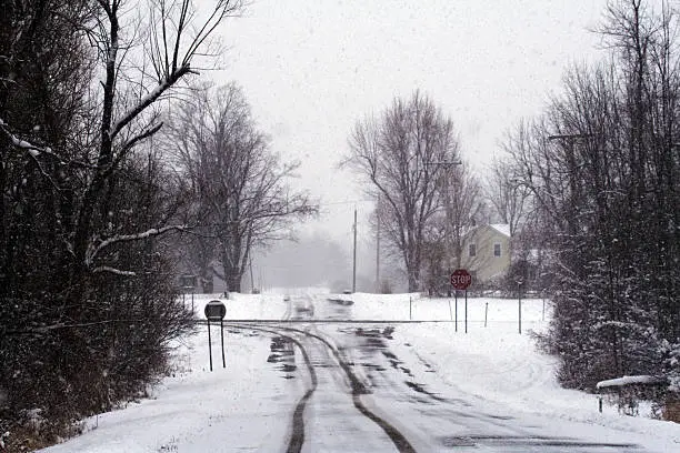 Photo of Dangerous Winter Blizzard Snow Storm Rural NY State Road Intersection