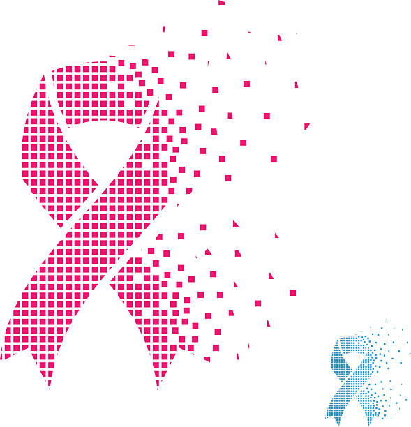 синий розовый летающий пиксельной лентой - рак молочной железы простаты - chest fly stock illustrations