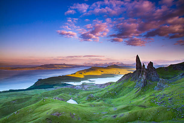 Scotland Spectacular landscape and incredible rock formations The Old Man of Storr Isle of Skye Scotland spectacular view stock pictures, royalty-free photos & images